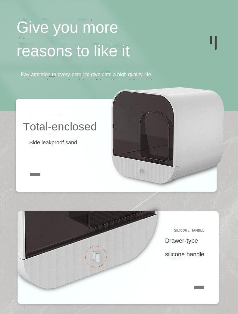 Enclosed And Splash-Proof Cat Litter Box With Drawer Design