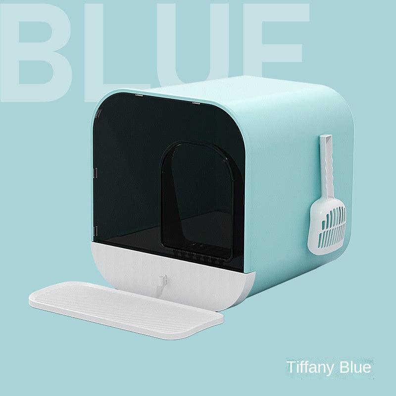 Enclosed And Splash-Proof Cat Litter Box With Drawer Design