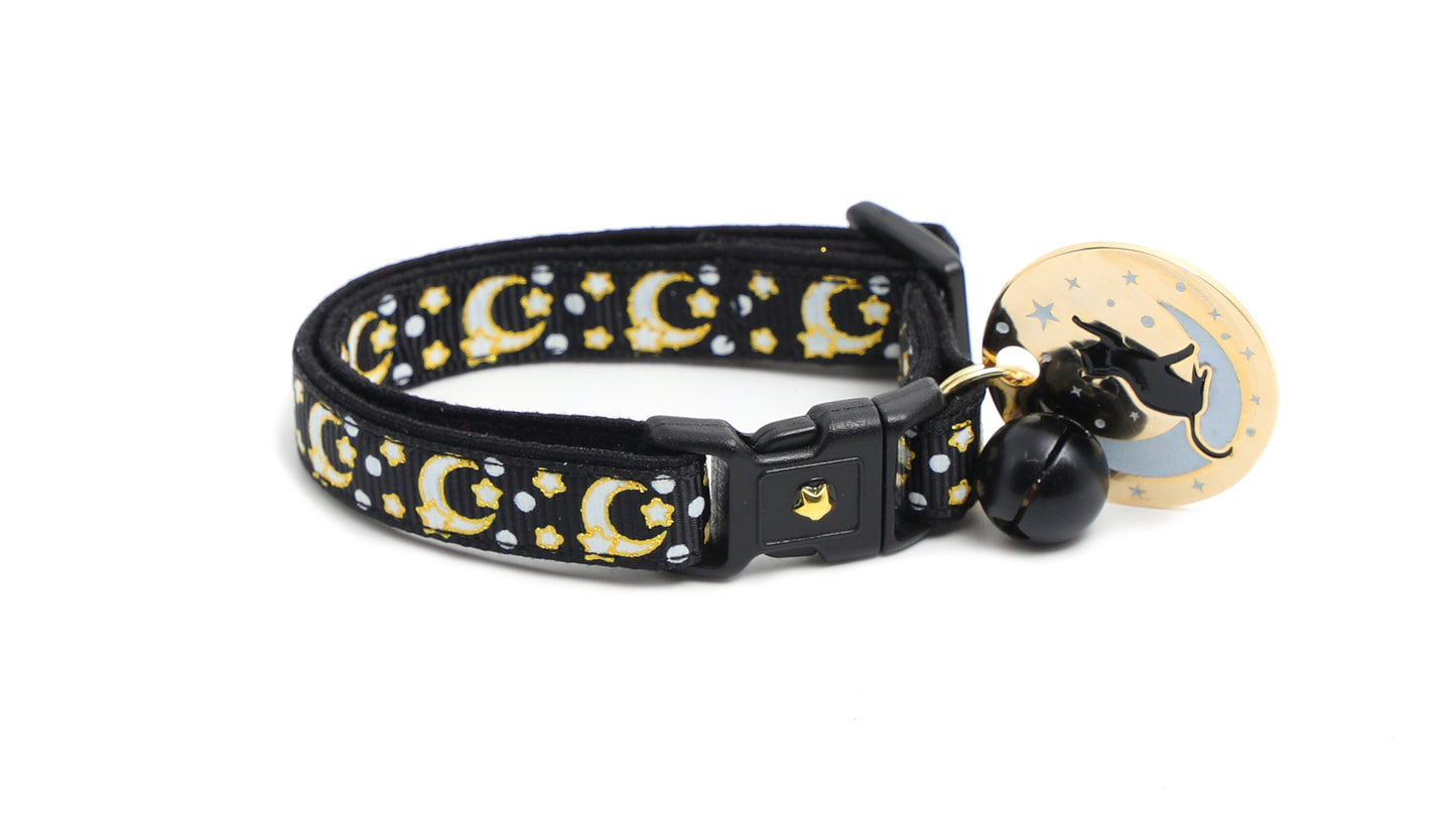 Gold Moons and Stars on Black V2 Cat Collar